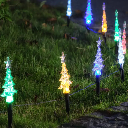 Illuminated Christmas tree lawn stakes for Solar Mini Tree Path Lights 10 Pack 24cm