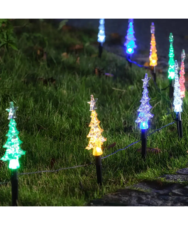 Illuminated Christmas tree lawn stakes for Solar Mini Tree Path Lights 10 Pack 24cm