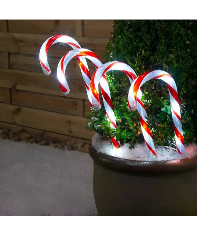 Solar Power Set of 4 Small Candy Cane - 2 Colour Options-Christmas Path Light-Lexi Lighting
