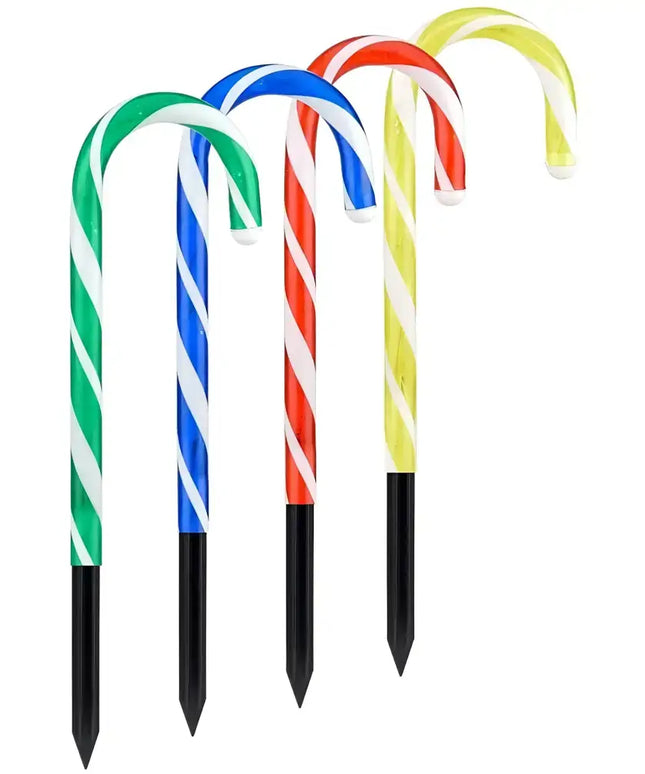 Solar Power Set of 4 Small Candy Cane - 2 Colour Options-Christmas Path Light-Lexi Lighting