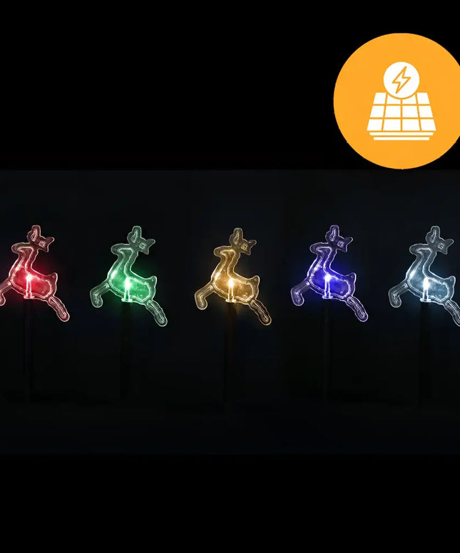 Solar-powered reindeer lawn decorations in multicolor for festive outdoor lighting