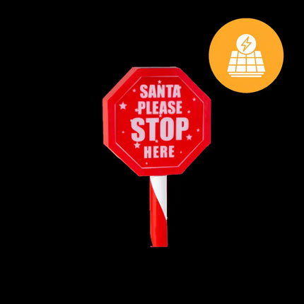 Red stop sign with solar panel icon for Solar Santa Stop Sign Stake 45cm