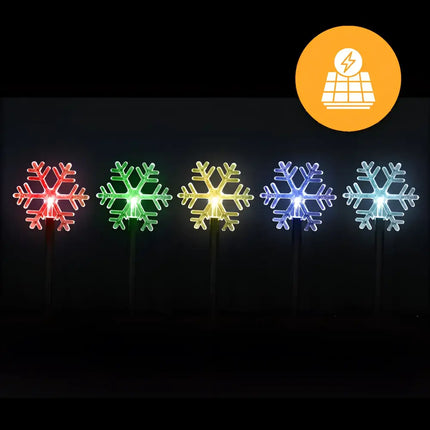 Solar-powered snowflake garden lights in multicolor illuminate pathways beautifully