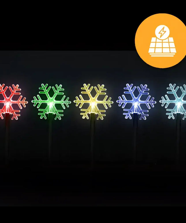 Solar-powered Snowflake Garden Lights in Cool White and Warm White, 35cm, 5-pack