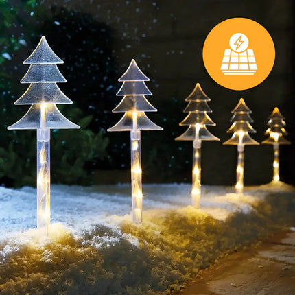 Solar-powered Christmas tree pathway lights in warm white available in 2 colors