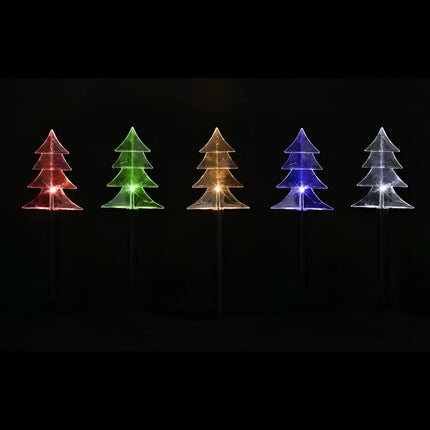 Illuminated Christmas tree-shaped lawn ornaments from Solar Tree Shape Path Lights 5 Pack