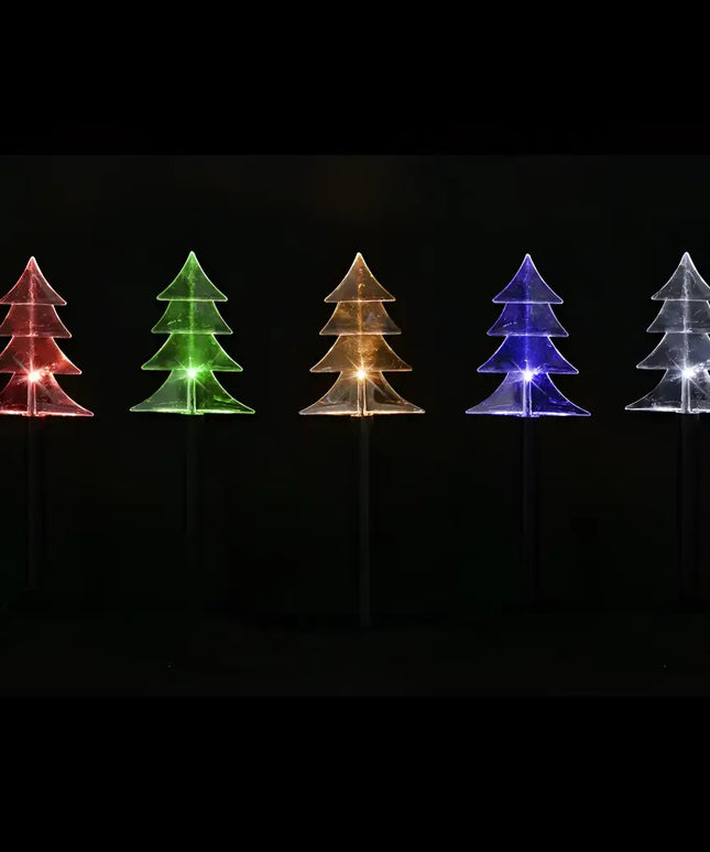 Illuminated Christmas tree-shaped lawn ornaments from Solar Tree Shape Path Lights 5 Pack