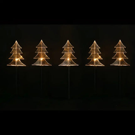 Illuminated Christmas tree shaped lawn ornaments from Solar Tree Shape Path Lights 5 Pack