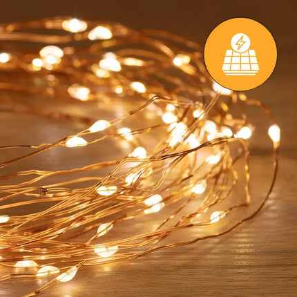 Solar-powered fairy lights on the Solar USB 200 LED dual-use wire lights product