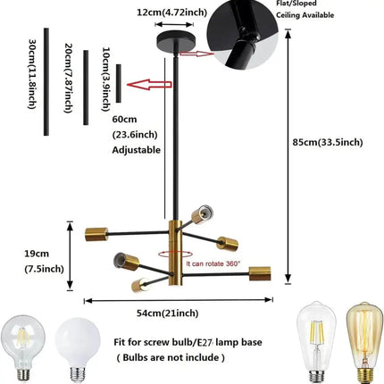 SPUTNIK 6-Light Black & Gold Modern Industrial Pendant - Home & Garden > Lighting
