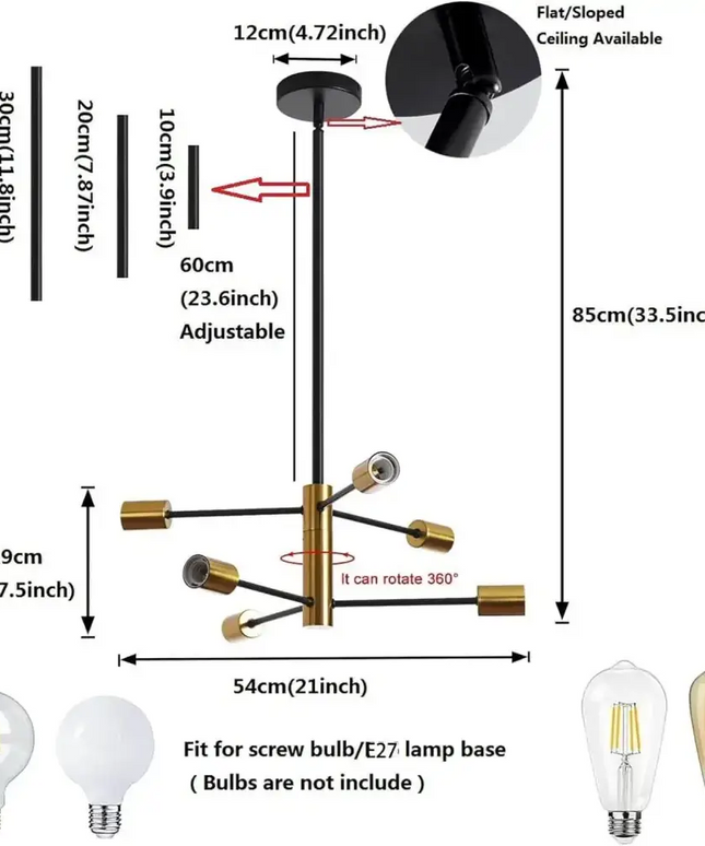 SPUTNIK 6-Light Black & Gold Modern Industrial Pendant - Home & Garden > Lighting