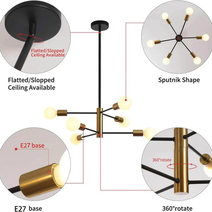 SPUTNIK 6-Light Black & Gold Modern Industrial Pendant - Home & Garden > Lighting
