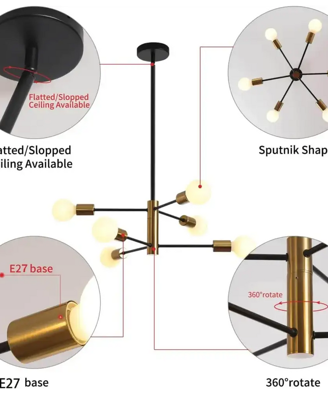 SPUTNIK 6-Light Black & Gold Modern Industrial Pendant - Home & Garden > Lighting