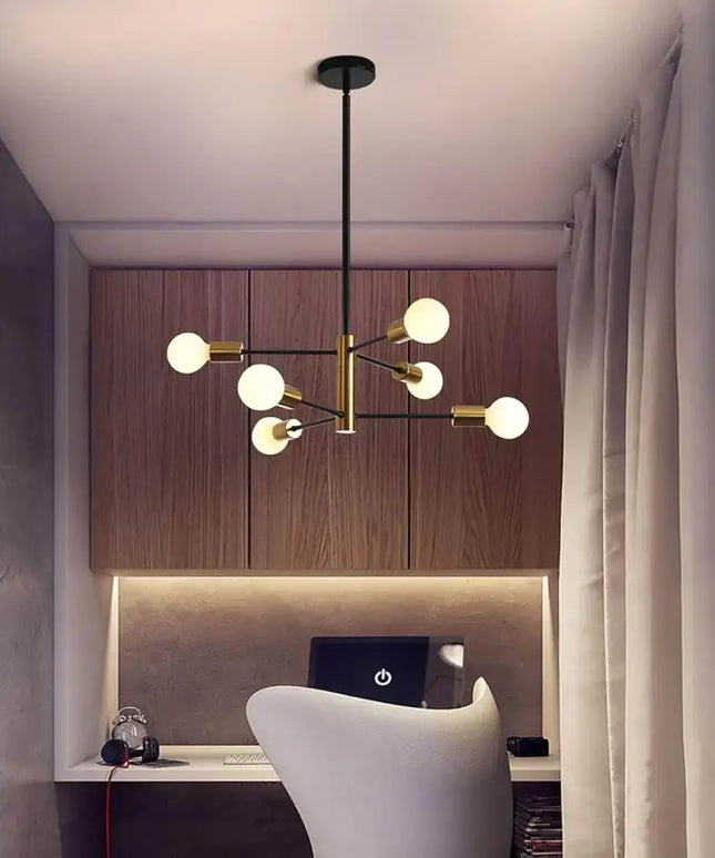 SPUTNIK 6-Light Black & Gold Modern Industrial Pendant - Home & Garden > Lighting