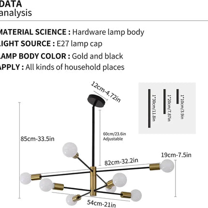 Sputnik Chandelier Modern Industrial 8-Light Black & Gold - Home & Garden > Lighting