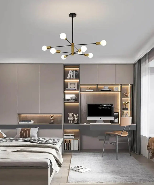 Sputnik Chandelier Modern Industrial 8-Light Black & Gold - Home & Garden > Lighting