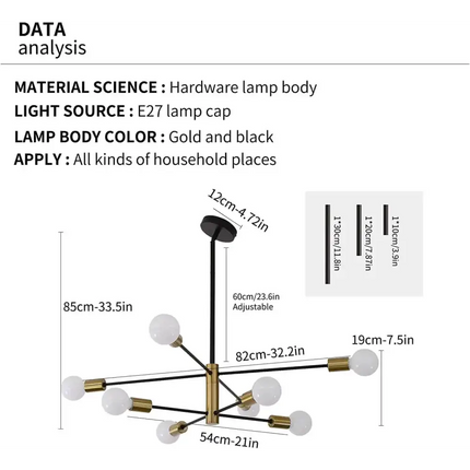 Sputnik Chandelier Modern Industrial 8-Light Black & Gold - Home & Garden > Lighting