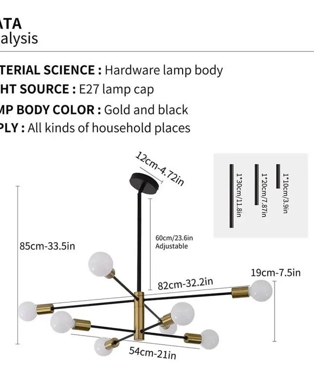 Sputnik Chandelier Modern Industrial 8-Light Black & Gold - Home & Garden > Lighting