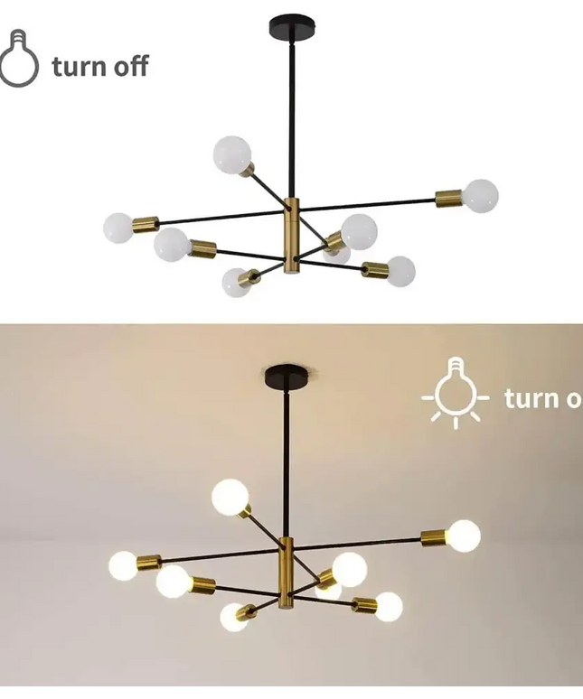 Sputnik Chandelier Modern Industrial 8-Light Black & Gold - Home & Garden > Lighting