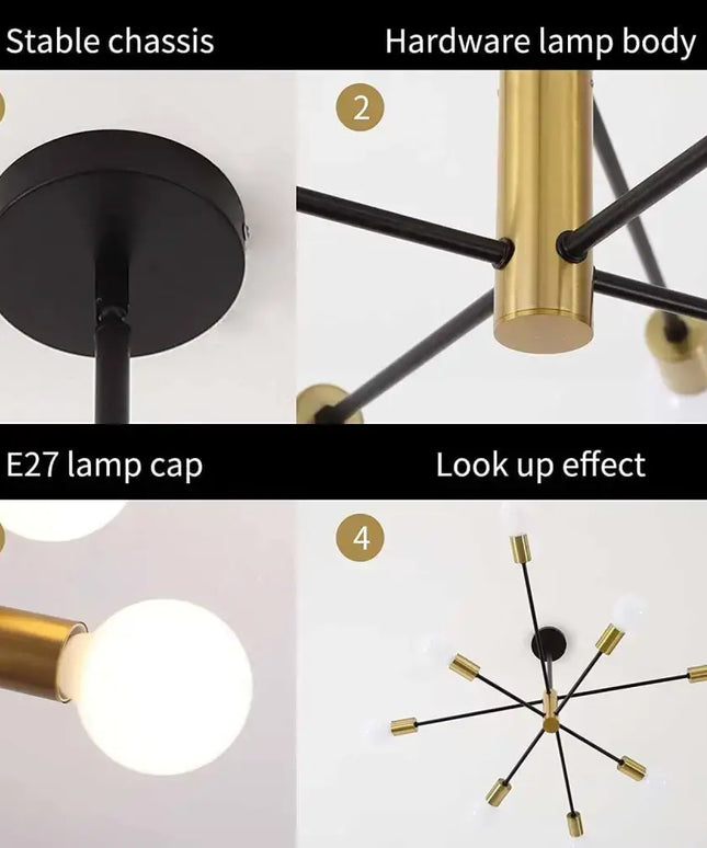 Sputnik Chandelier Modern Industrial 8-Light Black & Gold - Home & Garden > Lighting