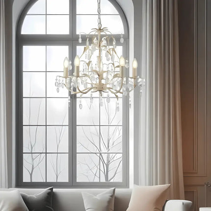 Stella 5 Light Crystal Pendant | Ivory & Brushed Gold Modern Chandelier