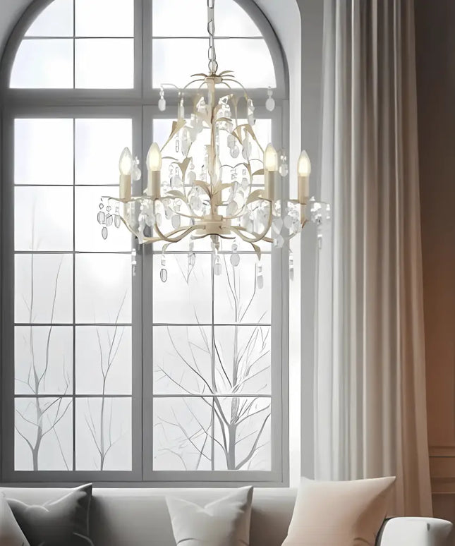 Stella 5 Light Crystal Pendant | Ivory & Brushed Gold Modern Chandelier