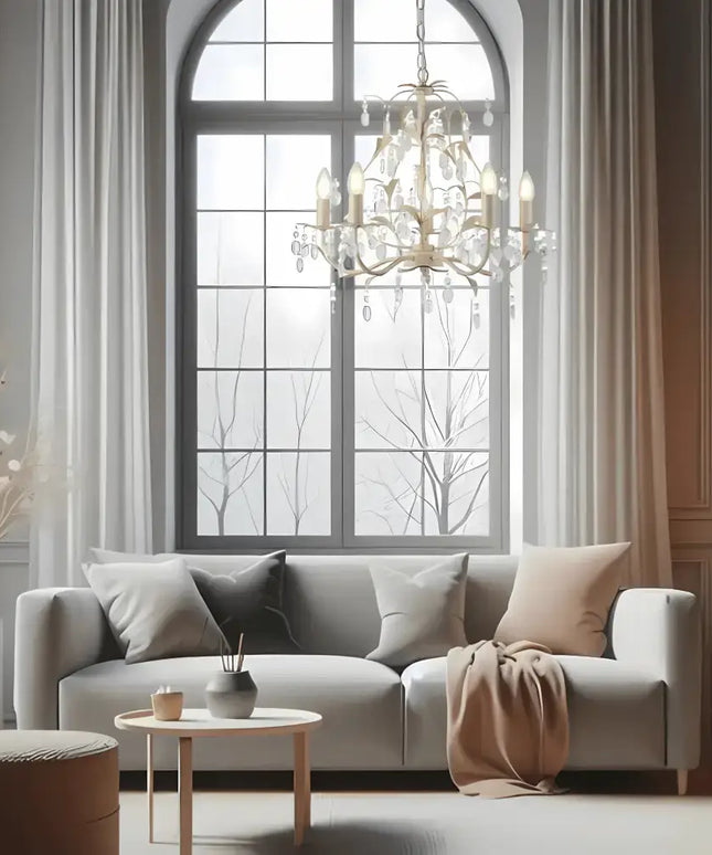 Stella 5 Light Crystal Pendant | Ivory & Brushed Gold Modern Chandelier