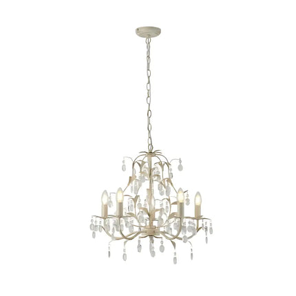 Stella 5 Light Crystal Pendant | Ivory & Brushed Gold Modern Chandelier