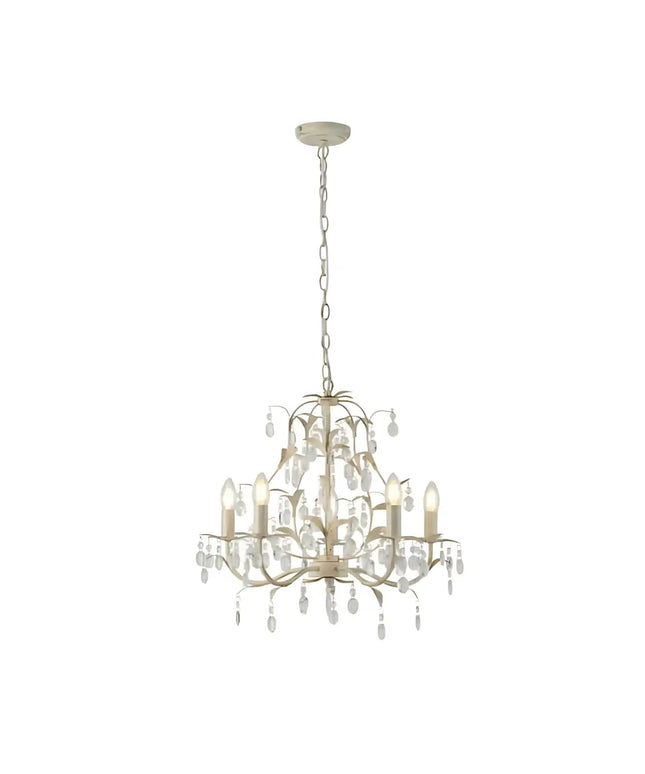 Stella 5 Light Crystal Pendant | Ivory & Brushed Gold Modern Chandelier