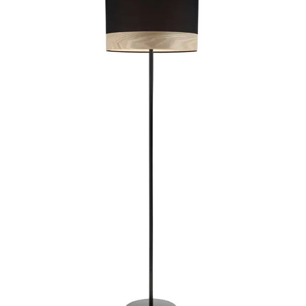 TAMBURA Black Cloth Shade With Blonde Wood Trim Large Floor Lamp - TAMBURA12FL-Floor Lamps-CLA Lighting