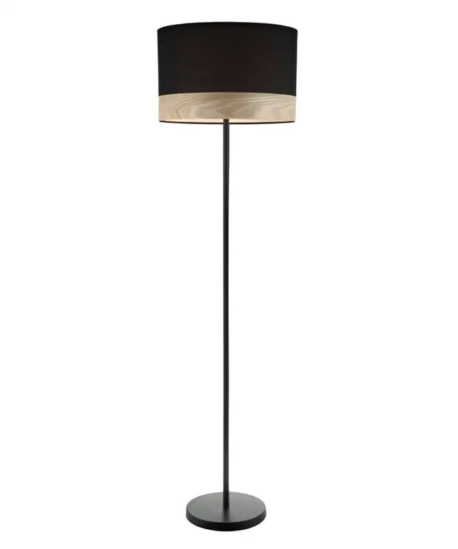 TAMBURA Black Cloth Shade With Blonde Wood Trim Large Floor Lamp - TAMBURA12FL-Floor Lamps-CLA Lighting