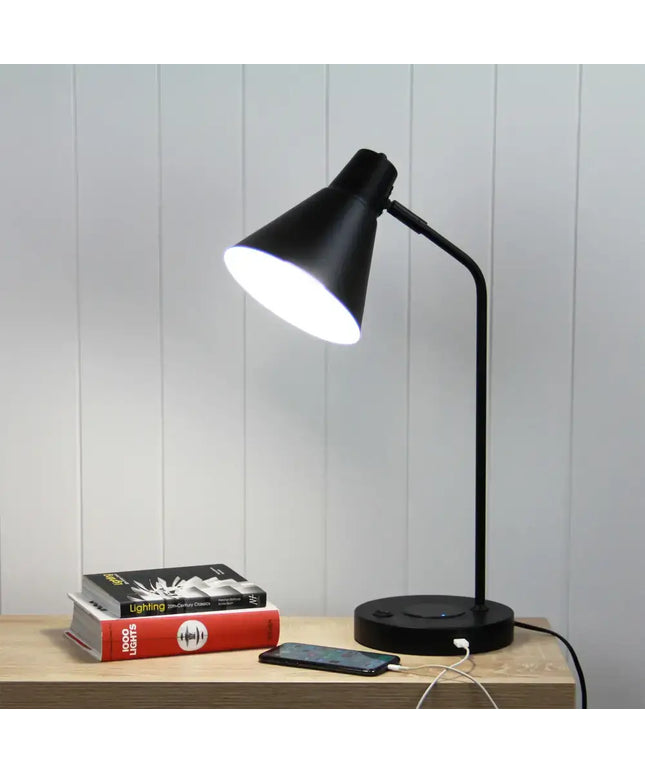 Targa Desk Lamp Black With USB+-TABLE AND FLOOR LAMPS-Oriel