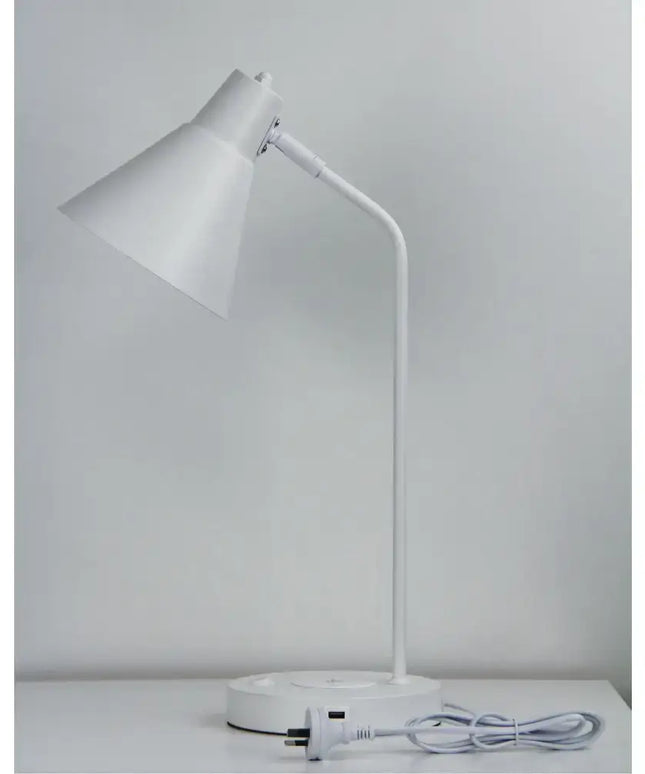 Targa Desk Lamp White With USB+-TABLE AND FLOOR LAMPS-Oriel
