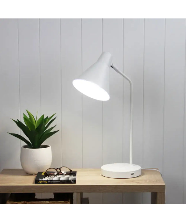 Targa Desk Lamp White With USB+-TABLE AND FLOOR LAMPS-Oriel