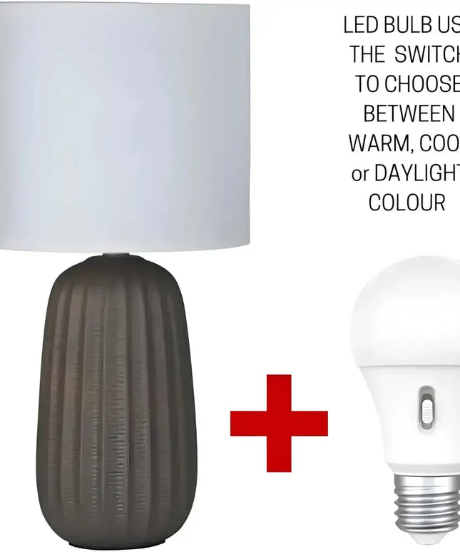 Taupe Complete Table Lamp with LED Tri Colour bulb option-TABLE AND FLOOR LAMPS-Oriel