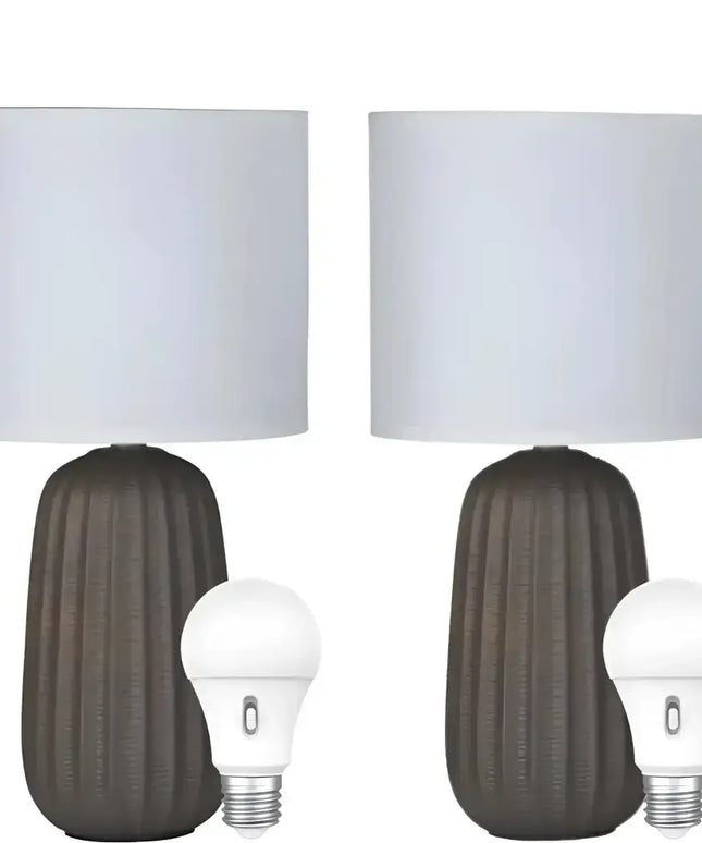 Taupe Complete Table Lamp with LED Tri Colour bulb option-TABLE AND FLOOR LAMPS-Oriel