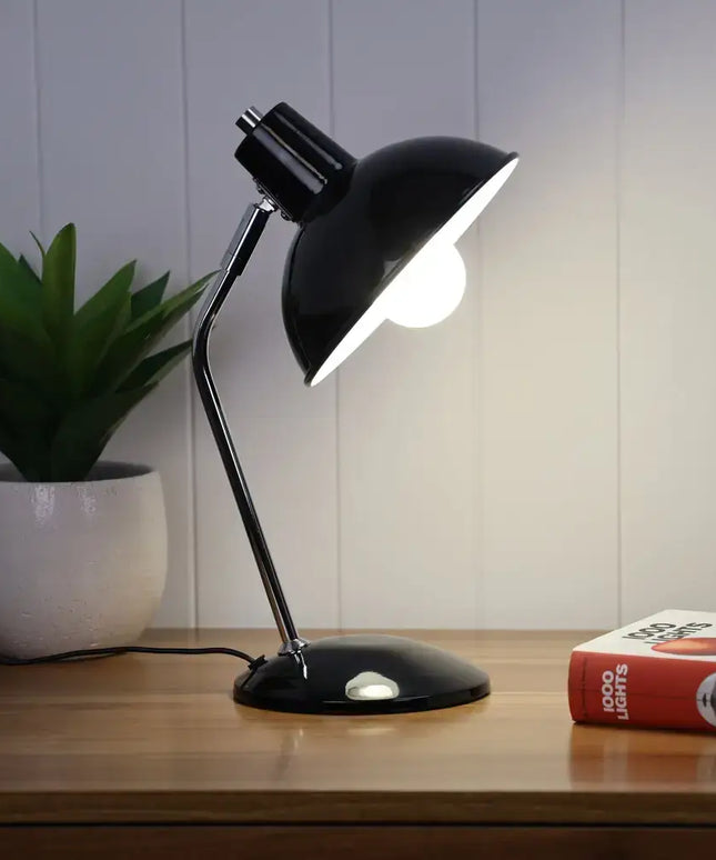 Thea Desk Lamp Black and Chrome-TABLE AND FLOOR LAMPS-Oriel