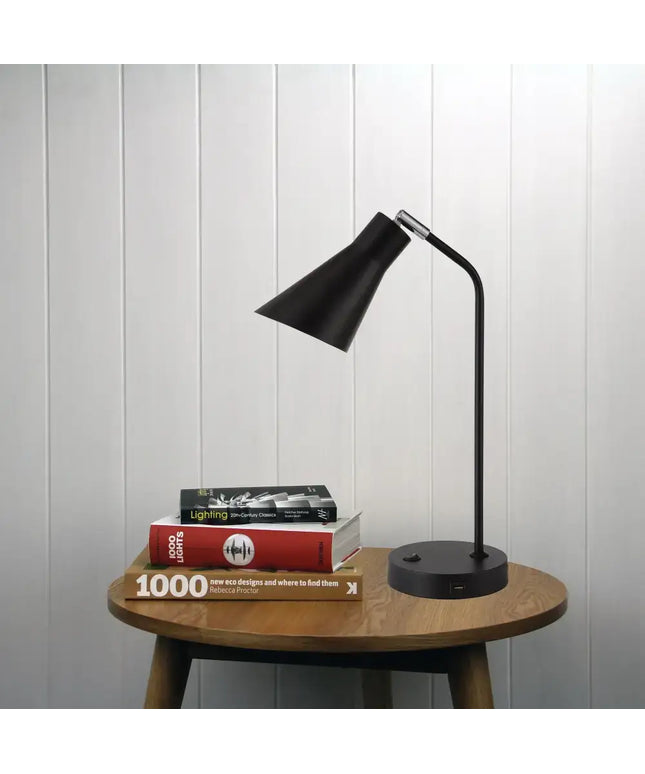 Thor Desk Lamp With USB Black-TABLE AND FLOOR LAMPS-Oriel