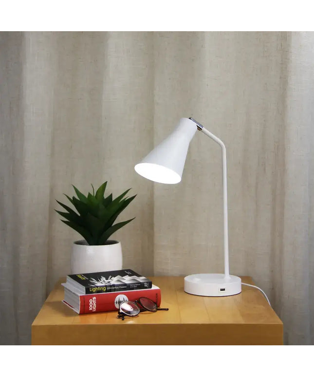 Thor Desk Lamp With USB White-TABLE AND FLOOR LAMPS-Oriel