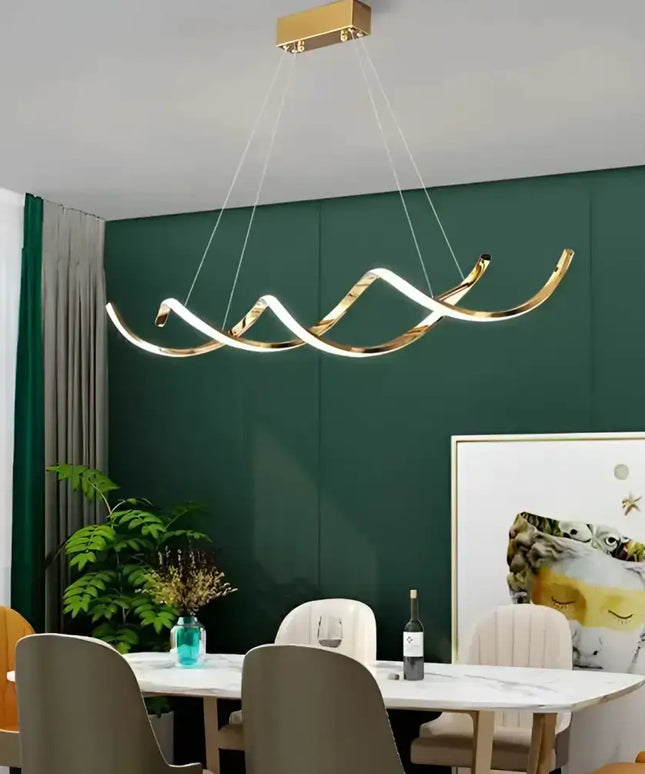 Gold wavy LED chandelier from Tiffany Gold Pendant Light Adjustable LED series