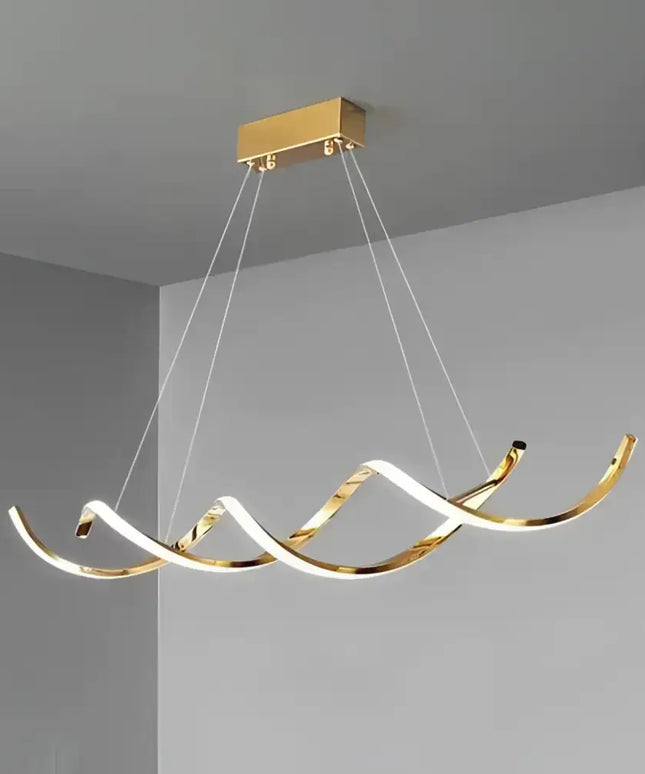 Gold wavy LED chandelier from Tiffany Gold Pendant Light Adjustable LED series