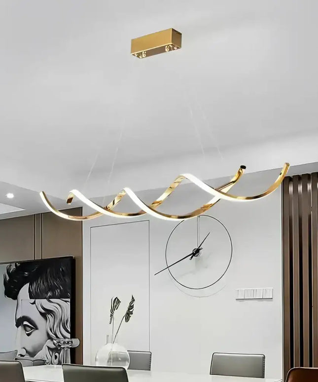 Modern gold wave chandelier in Tiffany Gold Pendant Light Adjustable LED product image