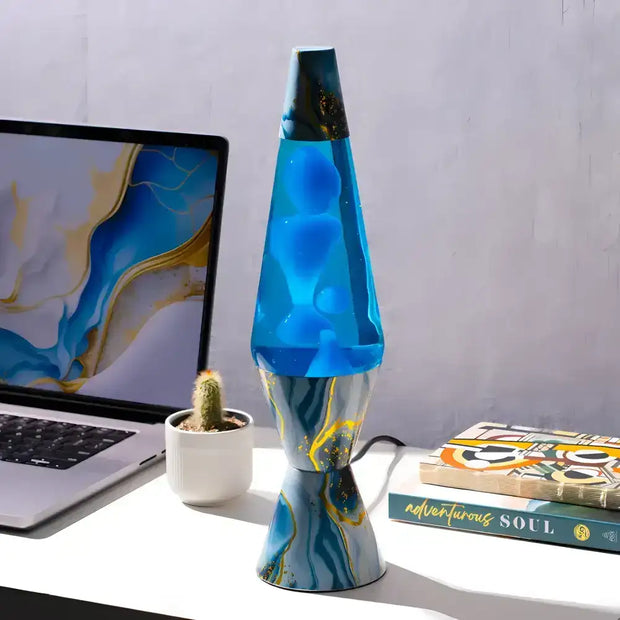 Diamond-Shaped Lava Lamp with deep blue liquid