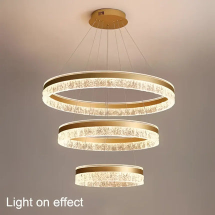 Victoria 180W Gold 3 Rings Water Ripple LED Crystal Chandelier Alt Text