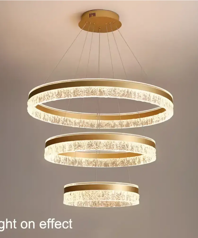 Victoria 180W Gold 3 Rings Water Ripple LED Crystal Chandelier Alt Text