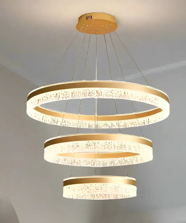 Gold and crystal three-tiered chandelier with LED water ripple effects in VICTORIA 180W design