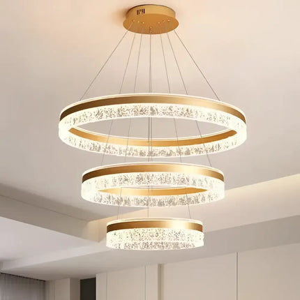 Victoria 180W Gold 3 Rings Water Ripple LED Crystal Chandelier with tiered gold and crystal design