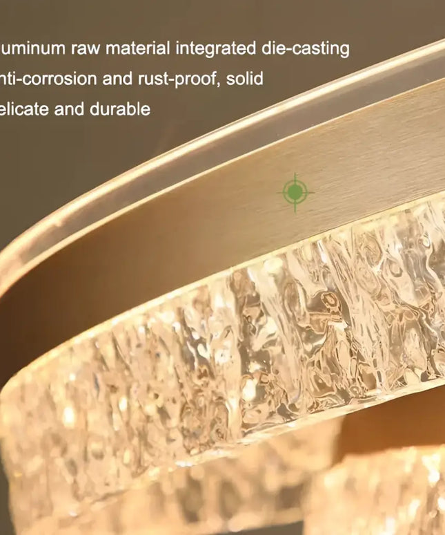 Modern crystal chandelier detail from VICTORIA 180W Gold 3 Rings Water Ripple LED Chandelier