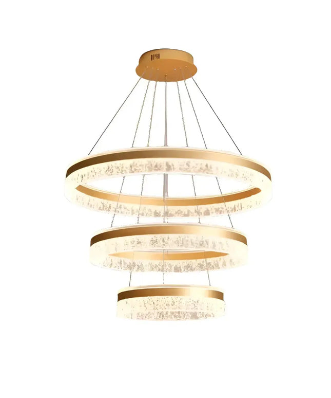 Gold and crystal three-tier chandelier with LED rings in Victorian style