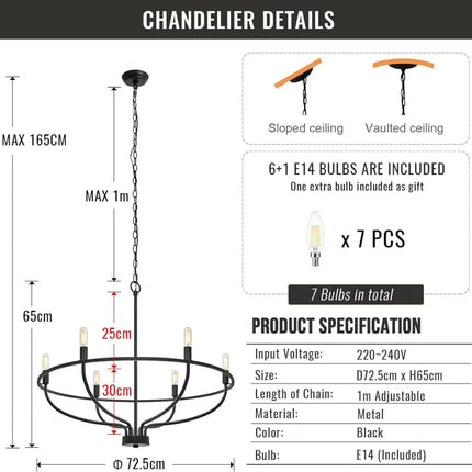 Vintage Candle Farmhouse Chandelier 6-light Black - Home & Garden > Lighting